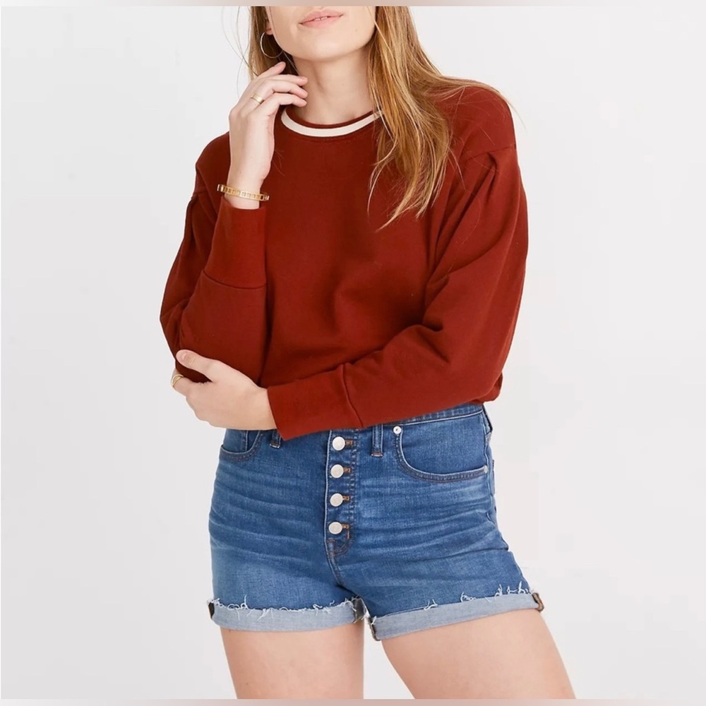 MADEWELL Button Fly High Rise Stretch Denim Shorts - 26